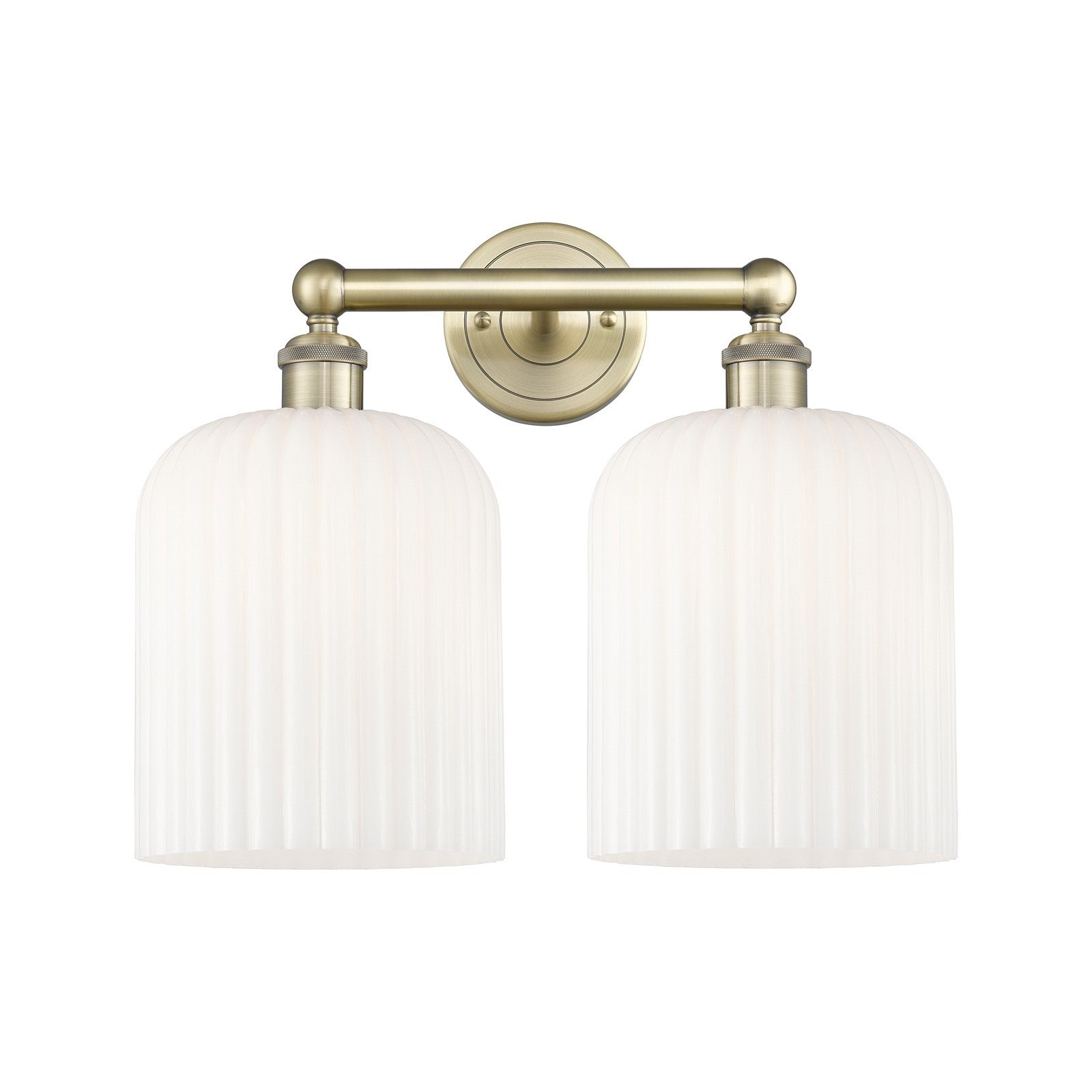 Innovations Bridal Veil 14in 2-Light Bath Vanity | Art Nouveau Industrial Antique Brass and Gloss White Ribbed Glass | Model 616-2W-AB-G559-8GWH