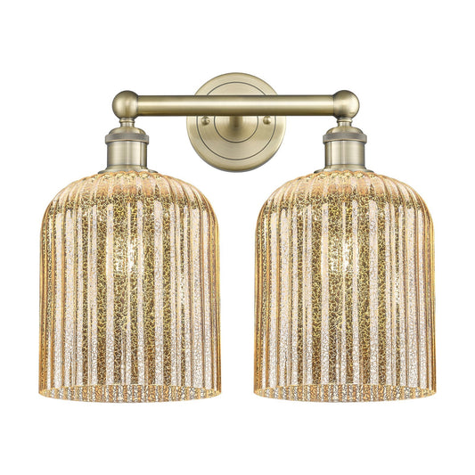 Innovations Bridal Veil 14in 2-Light Bath Vanity | Art Nouveau Antique Brass and Mercury Ribbed Glass | Bathroom Vanity Light | Model 616-2W-AB-G559-8ME