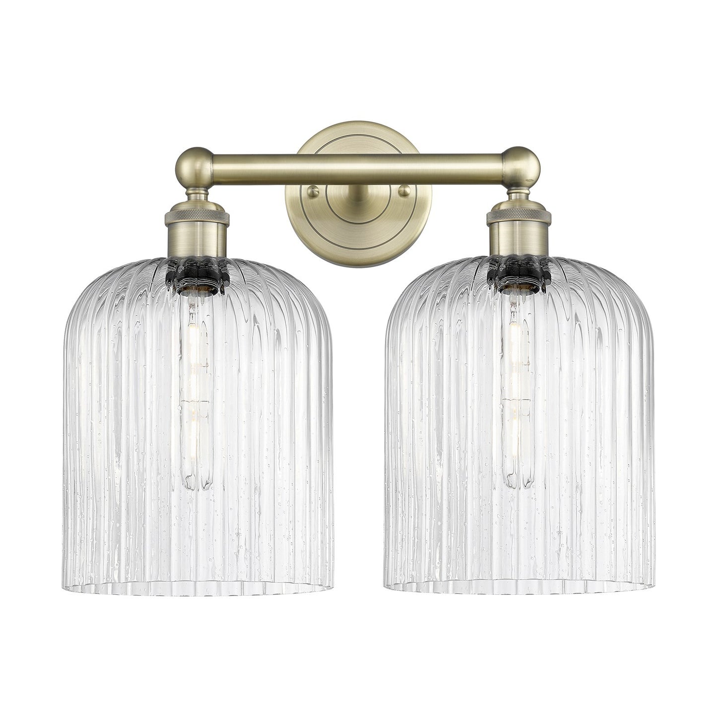 Innovations Bridal Veil 14in 2-Light Bath Vanity Light | Art Nouveau Antique Brass Steel and Seedy Ribbed Glass | Bathroom | Model 616-2W-AB-G559-8SDY