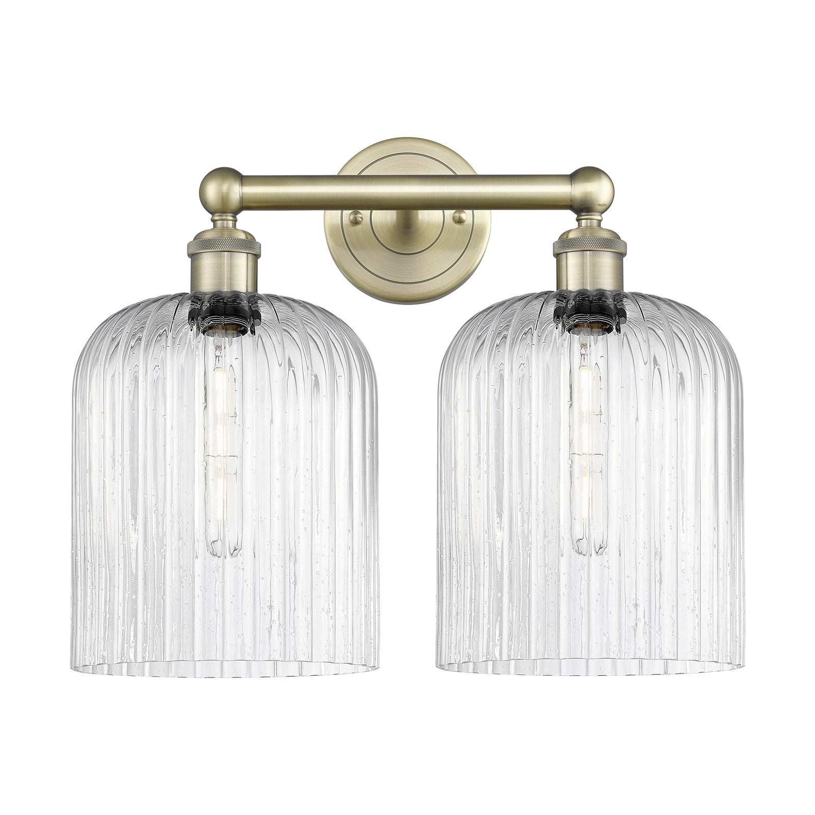 Innovations Bridal Veil 14in 2-Light Bath Vanity Light | Art Nouveau Antique Brass Steel and Seedy Ribbed Glass | Bathroom | Model 616-2W-AB-G559-8SDY