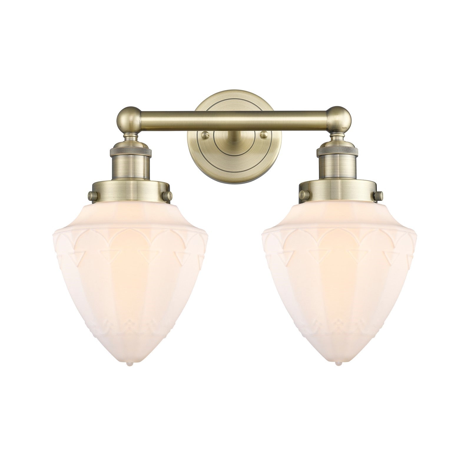 Innovations Bullet 16in 2-Light Bath Vanity Light | Industrial Antique Brass and Matte White Frosted Glass | Bathroom Vanity | 16 | Model 616-2W-AB-G661-7