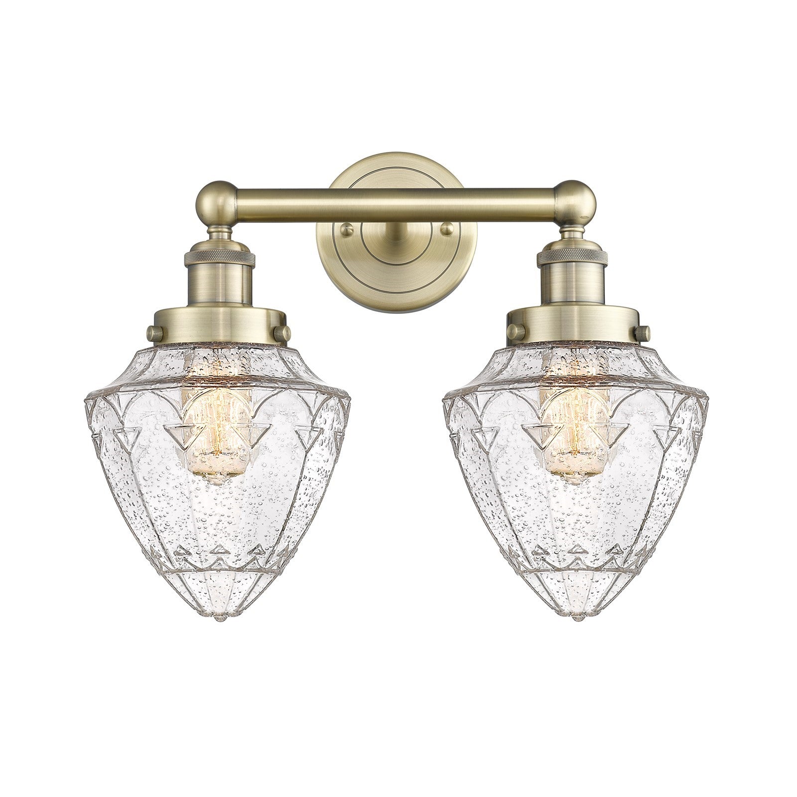Innovations Bullet 16in 2-Light Bath Vanity Light | Industrial Antique Brass Steel and Seedy Glass | Vanity & Bathroom | 16 x | Model 616-2W-AB-G664-7