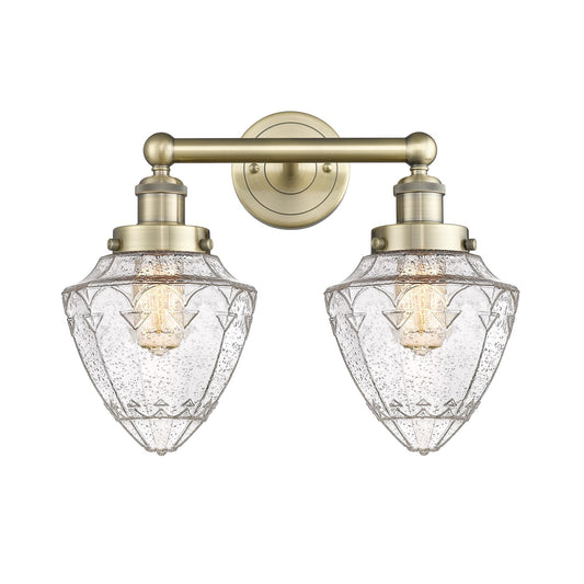 Innovations Bullet 16in 2-Light Bath Vanity Light | Industrial Antique Brass Steel and Seedy Glass | Vanity & Bathroom | 16 x | Model 616-2W-AB-G664-7