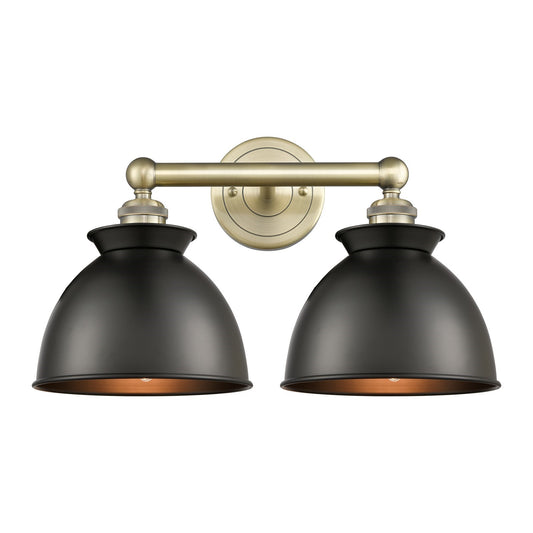 Innovations Adirondack 17in 2-Light Bath Vanity | Industrial Farmhouse Antique Brass and Matte Black Metal Shade | Bathroom | Model 616-2W-AB-M14-BK