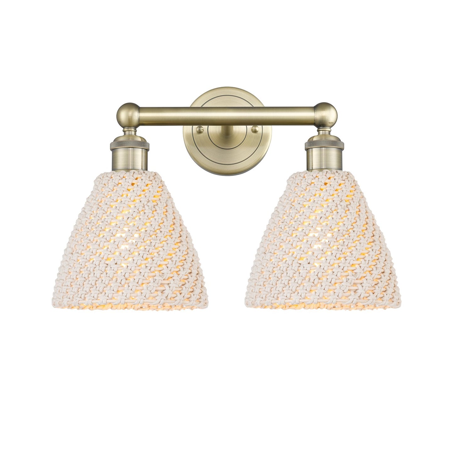 Innovations Bristol Natural 17in 2-Light Bath Vanity Light | Industrial Antique Brass Steel and Natural Fiber Shade | Model 616-2W-AB-NBD-75-NAT
