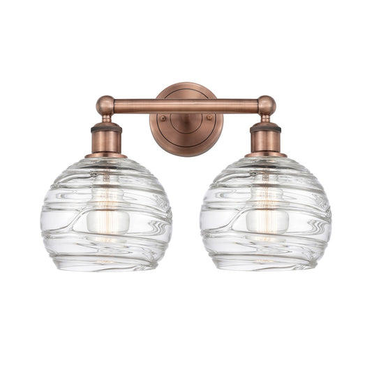 Innovations Athens Deco Swirl 17in 2-Light Bath Vanity Light | Industrial Antique Copper and Clear Deco Swirl Glass | Bathroom | Model 616-2W-AC-G1213-8CL