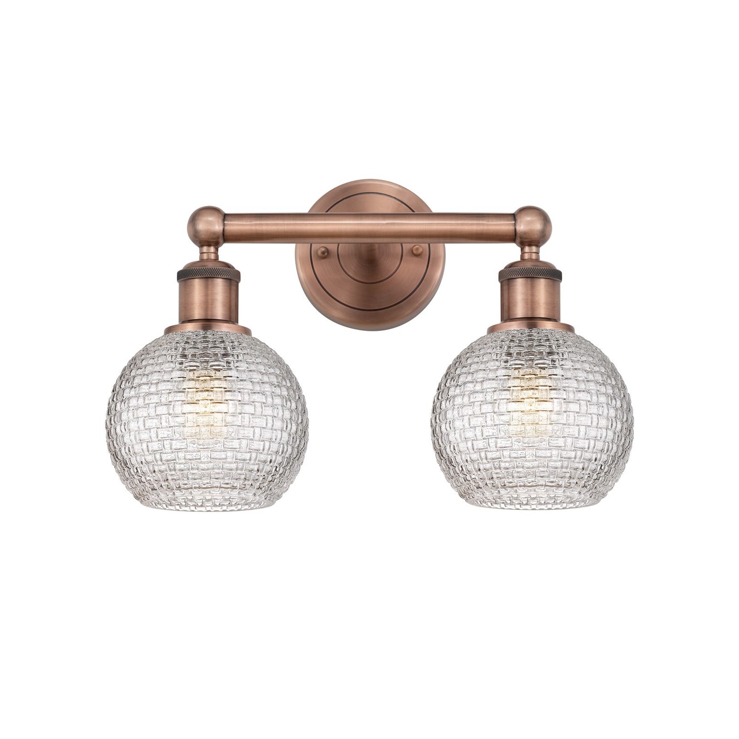 Innovations Athens 15in 2-Light Bath Vanity Light | Modern Farmhouse Antique Copper Steel and Clear Basket Weave Glass | Model 616-2W-AC-G122C-6CL
