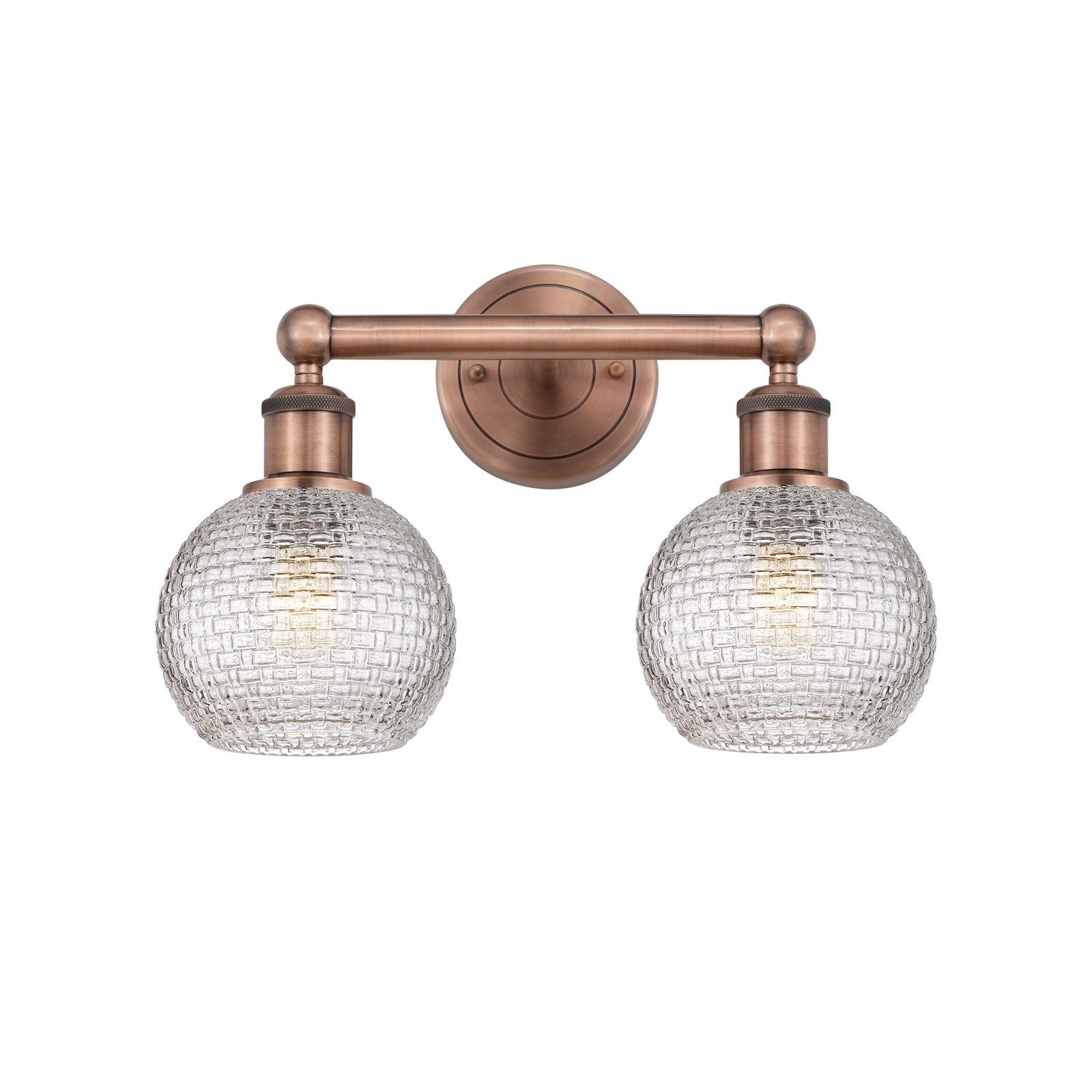 Innovations Athens 15in 2-Light Bath Vanity Light | Modern Farmhouse Antique Copper Steel and Clear Basket Weave Glass | Model 616-2W-AC-G122C-6CL