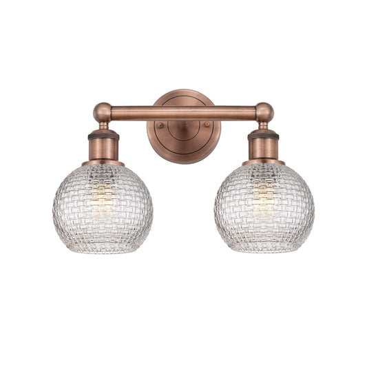 Innovations Athens 15in 2-Light Bath Vanity Light | Modern Farmhouse Antique Copper Steel and Clear Basket Weave Glass | Model 616-2W-AC-G122C-6CL