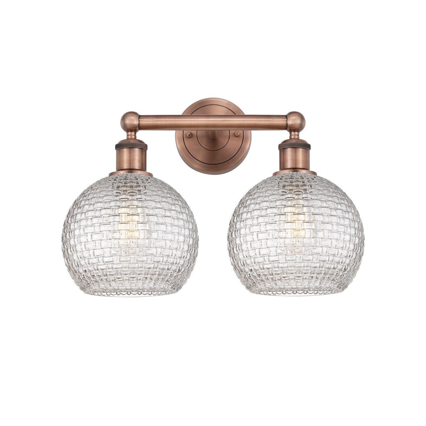 Innovations Athens 17in 2-Light Bath Vanity Light | Modern Farmhouse Antique Copper Steel and Clear Basket Weave Glass | Model 616-2W-AC-G122C-8CL
