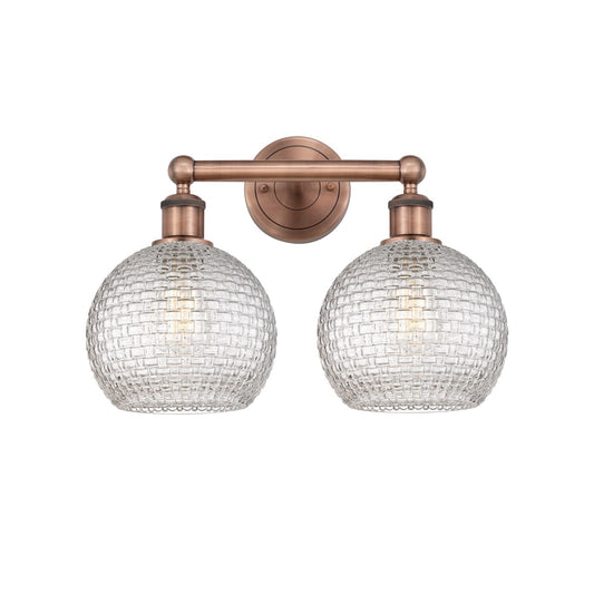 Innovations Athens 17in 2-Light Bath Vanity Light | Modern Farmhouse Antique Copper Steel and Clear Basket Weave Glass | Model 616-2W-AC-G122C-8CL