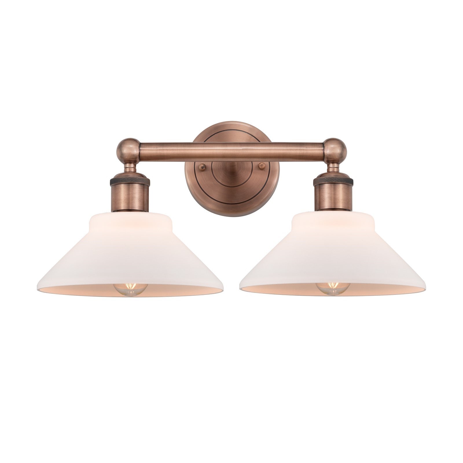 Innovations Orwell 17in 2-Light Bath Vanity Light | Industrial Antique Copper Steel and Matte White Glass | Bathroom Vanity | 17.38 | Model 616-2W-AC-G131