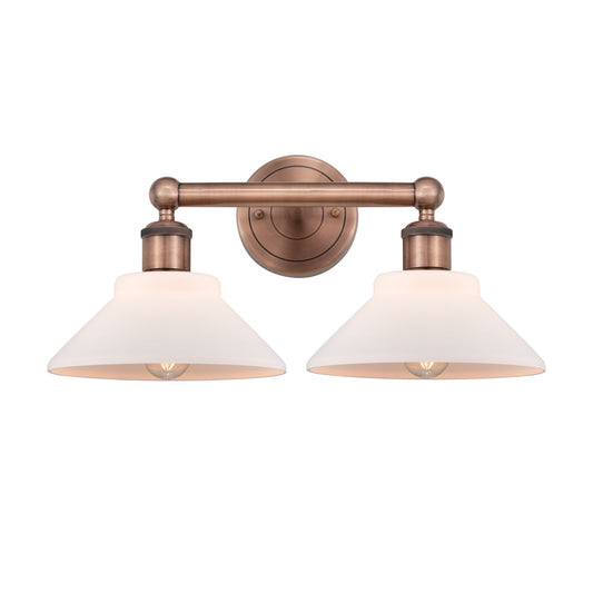 Innovations Orwell 17in 2-Light Bath Vanity Light | Industrial Antique Copper Steel and Matte White Glass | Bathroom Vanity | 17.38 | Model 616-2W-AC-G131