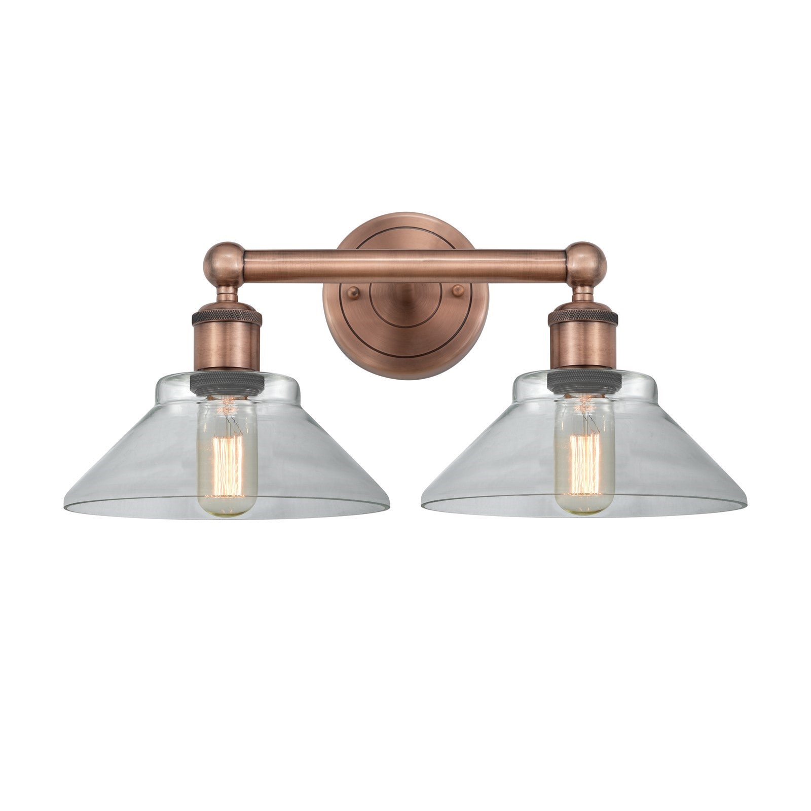 Innovations Orwell 17in 2-Light Bath Vanity Light | Industrial Antique Copper Steel and Clear Glass | Bathroom Vanity | 17.38 x | Model 616-2W-AC-G132