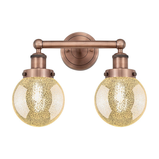 Innovations Beacon 15in 2-Light Bath Vanity Light | Industrial Antique Copper Steel and Mercury Glass | Bathroom Vanity & Powder | Model 616-2W-AC-G208-6