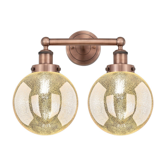 Innovations Beacon 17in 2-Light Bath Vanity Light | Art Nouveau Industrial Antique Copper Steel and Mercury Glass | Bathroom | Model 616-2W-AC-G208-8