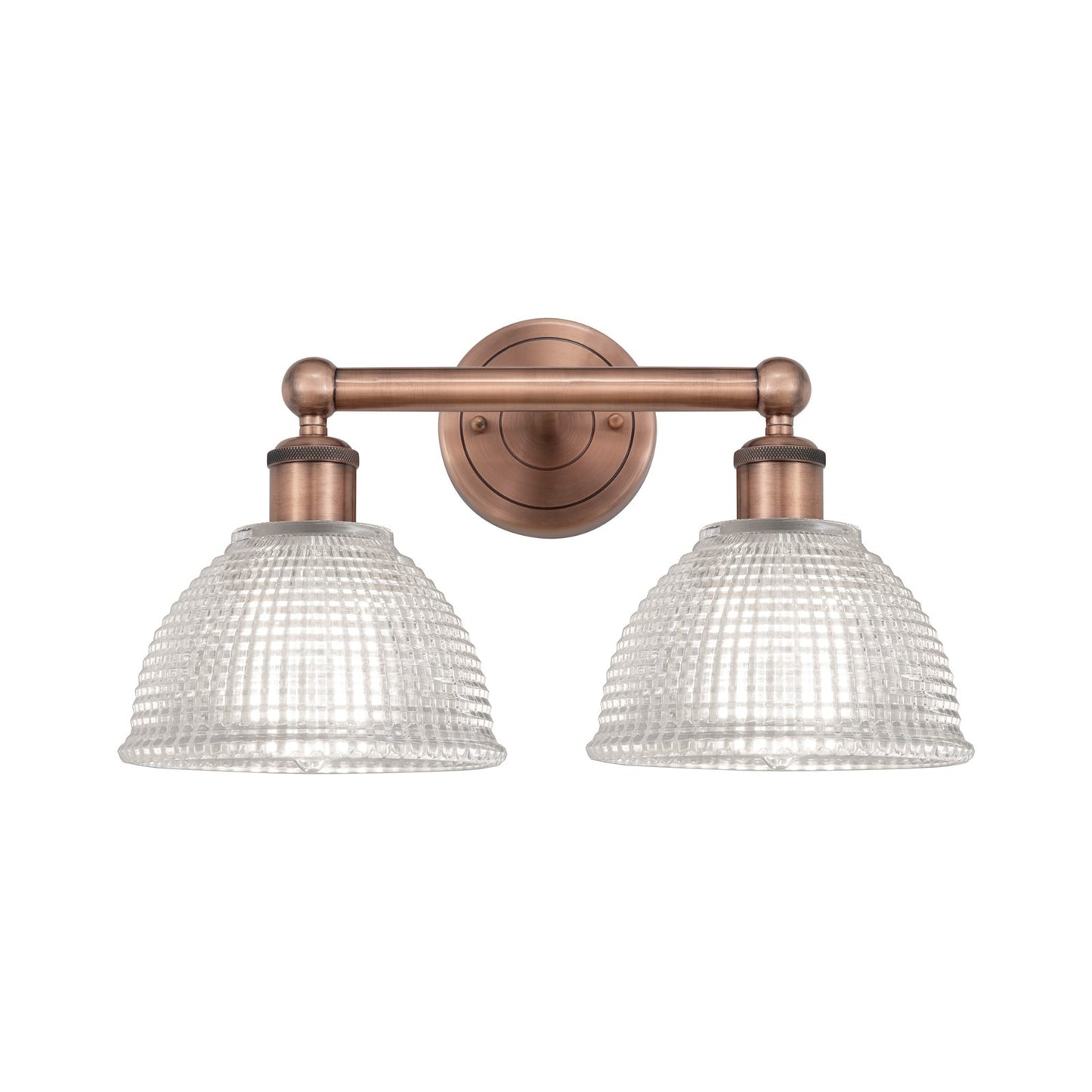 Innovations Arietta 17in 2-Light Bath Vanity Light | Industrial Antique Copper Steel and Clear Glass | Bathroom Vanity | 17 x 10.25 | Model 616-2W-AC-G422