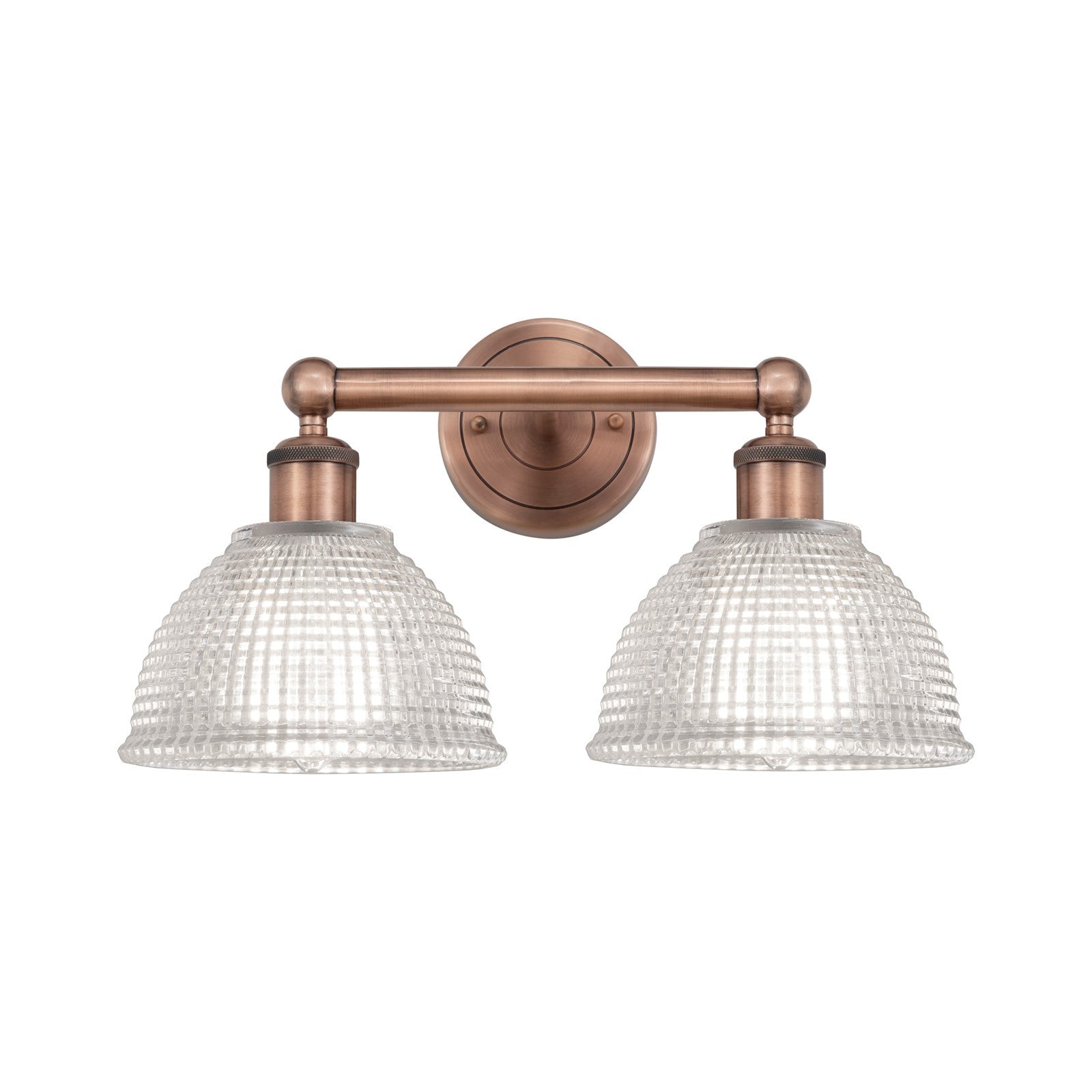 Innovations Arietta 17in 2-Light Bath Vanity Light | Industrial Antique Copper Steel and Clear Glass | Bathroom Vanity | 17 x 10.25 | Model 616-2W-AC-G422
