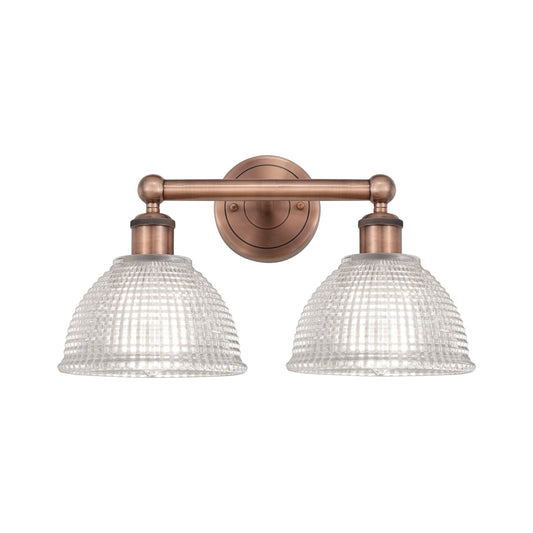 Innovations Arietta 17in 2-Light Bath Vanity Light | Industrial Antique Copper Steel and Clear Glass | Bathroom Vanity | 17 x 10.25 | Model 616-2W-AC-G422
