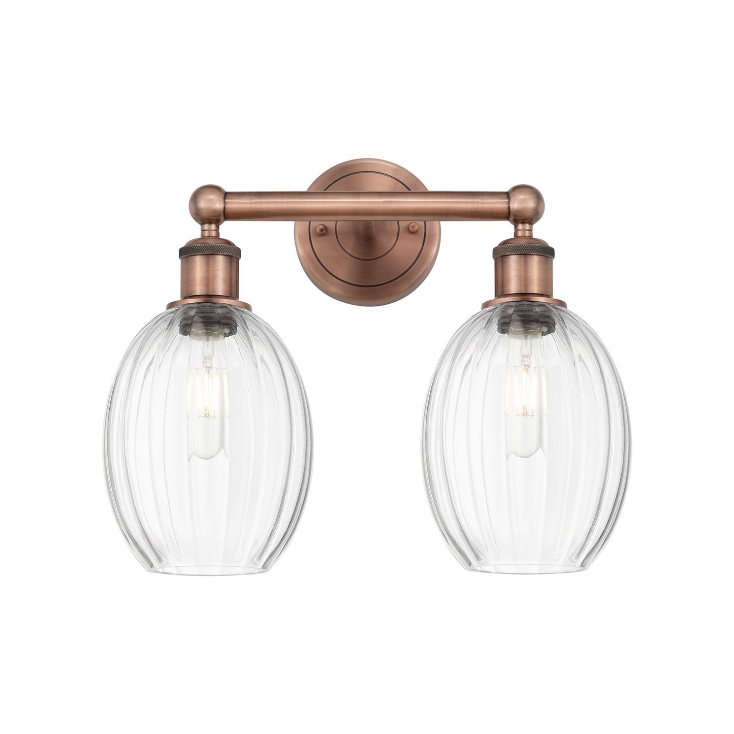 Innovations Preston Bulb 15in 2-Light Bath Vanity | Industrial Antique Copper Steel and Clear Glass | Bathroom & Powder Room | Model 616-2W-AC-G459-6CL