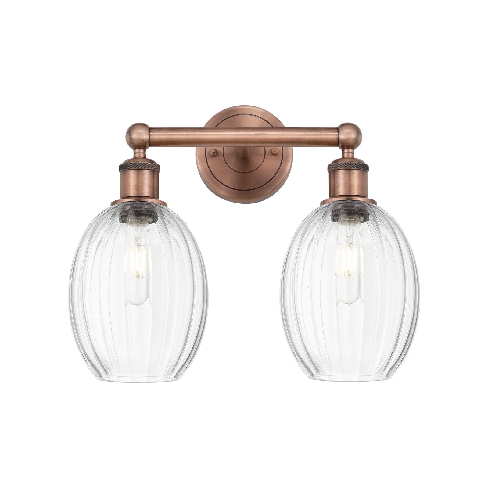 Innovations Preston Bulb 15in 2-Light Bath Vanity | Industrial Antique Copper Steel and Clear Glass | Bathroom & Powder Room | Model 616-2W-AC-G459-6CL