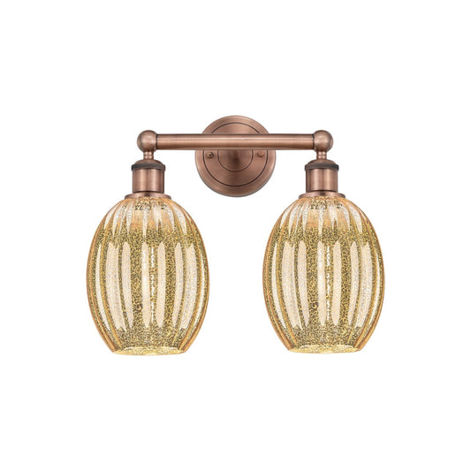Innovations Preston Bulb 15in 2-Light Bath Vanity Light | Industrial Antique Copper Steel and Mercury Glass | Damp Rated | Model 616-2W-AC-G459-6ME