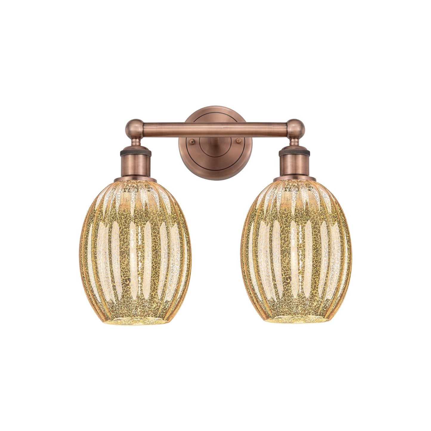 Innovations Preston Bulb 15in 2-Light Bath Vanity Light | Industrial Antique Copper Steel and Mercury Glass | Damp Rated | Model 616-2W-AC-G459-6ME