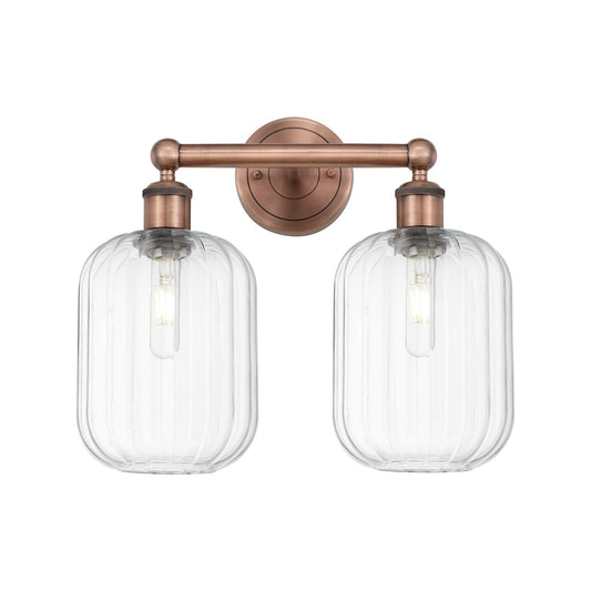 Innovations Preston Cylinder 16in 2-Light Bath Vanity Light | Industrial Antique Copper and Clear Glass | Bathroom Vanity | Model 616-2W-AC-G460-7CL