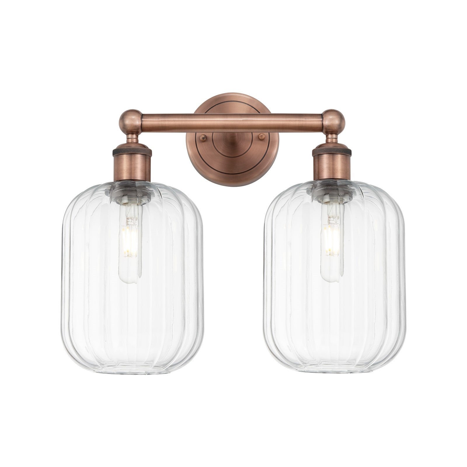 Innovations Preston Cylinder 16in 2-Light Bath Vanity Light | Industrial Antique Copper and Clear Glass | Bathroom Vanity | Model 616-2W-AC-G460-7CL