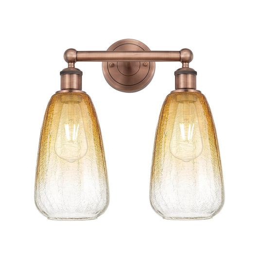 Innovations Brookhaven Almond 15in 2-Light Bath Vanity Light | Industrial Antique Copper and Amber Glass | Bathroom Vanity | 15 | Model 616-2W-AC-G480-6AM