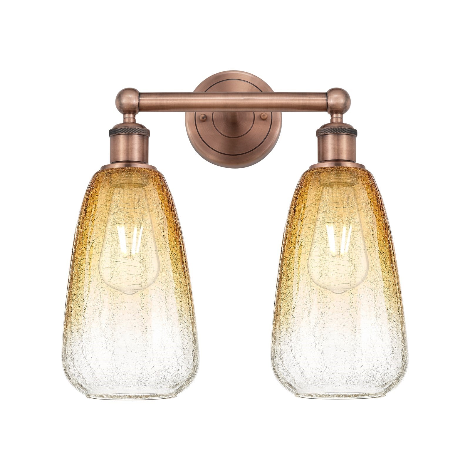 Innovations Brookhaven Almond 15in 2-Light Bath Vanity Light | Industrial Antique Copper and Amber Glass | Bathroom Vanity | 15 | Model 616-2W-AC-G480-6AM