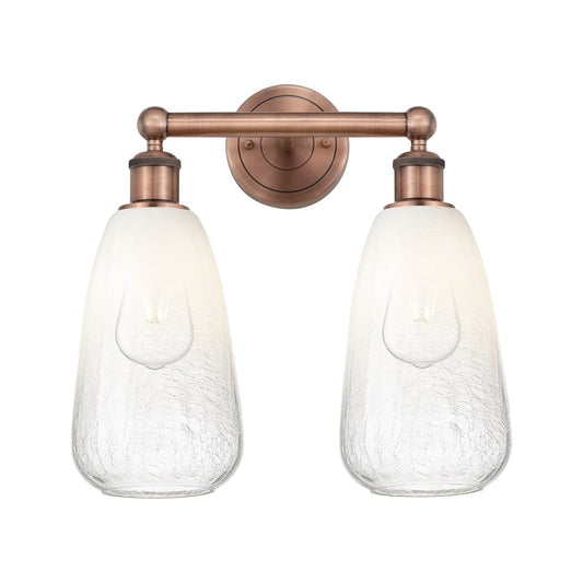 Innovations Brookhaven Almond 15in 2-Light Bath Vanity Light | Industrial Antique Copper Steel and Opal Glass | Damp Rated | Model 616-2W-AC-G480-6OP