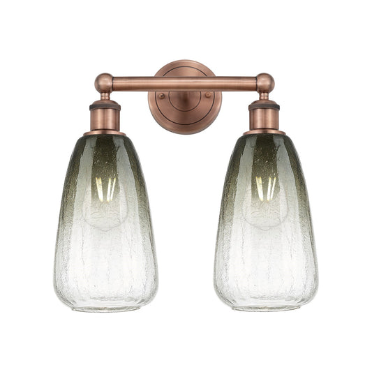 Innovations Brookhaven Almond 15in 2-Light Bath Vanity Light | Industrial Antique Copper Steel and Slate Glass | Damp Rated | Model 616-2W-AC-G480-6SL