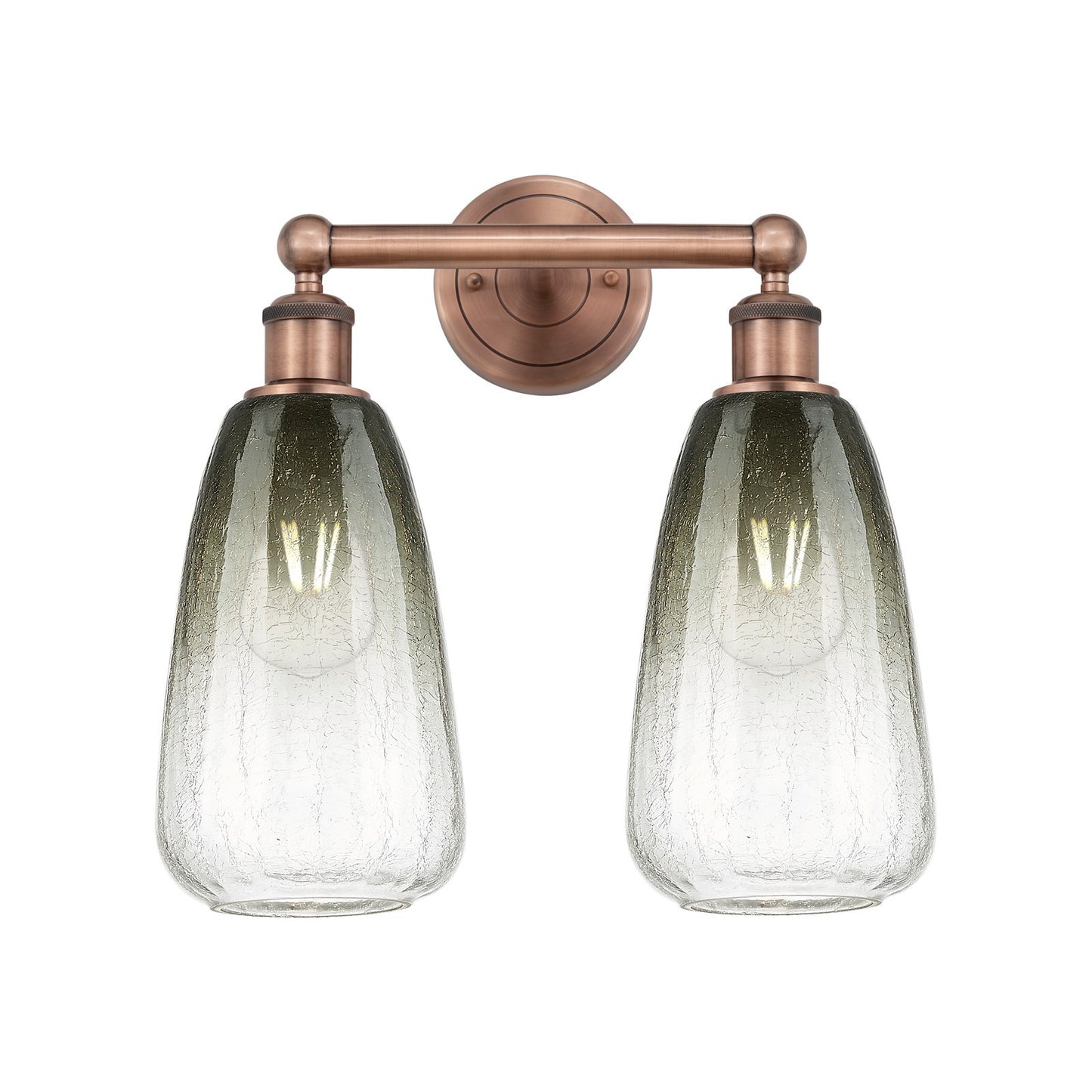 Innovations Brookhaven Almond 15in 2-Light Bath Vanity Light | Industrial Antique Copper Steel and Slate Glass | Damp Rated | Model 616-2W-AC-G480-6SL