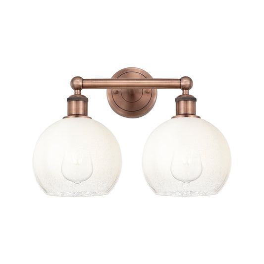 Innovations Brookhaven Globe 17in 2-Light Bath Vanity Light | Industrial Antique Copper Steel and Opal Glass | Damp Rated | Model 616-2W-AC-G483-8OP