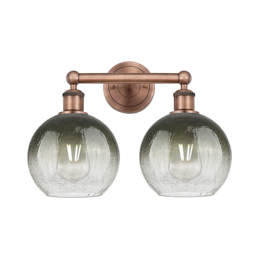 Innovations Brookhaven Globe 17in 2-Light Bath Vanity Light | Industrial Antique Copper Steel and Slate Glass | Bathroom Vanity | Model 616-2W-AC-G483-8SL