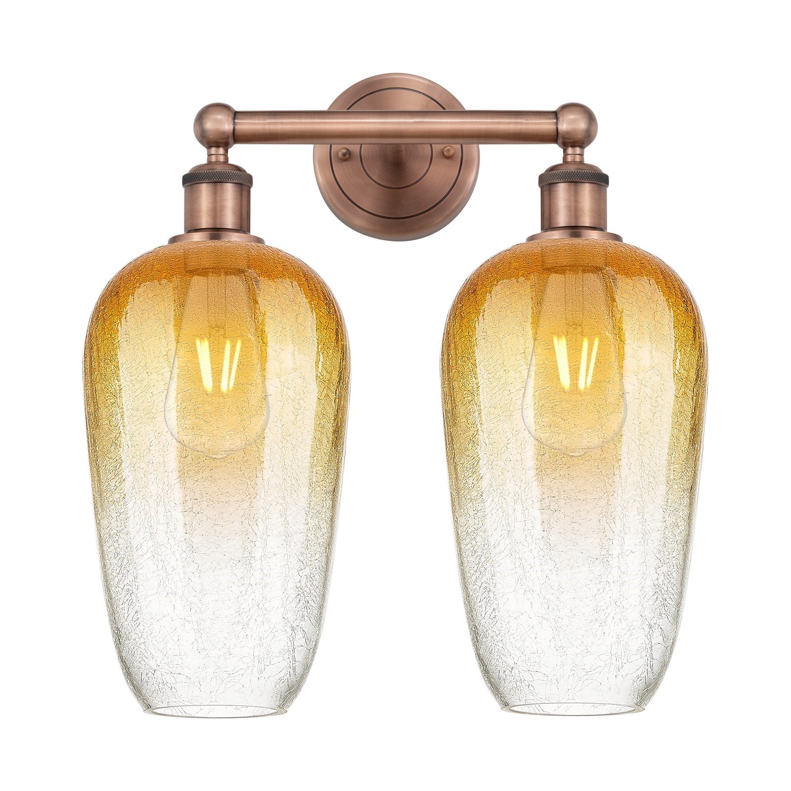 Innovations Brookhaven Flute 16in 2-Light Bath Vanity Light | Industrial Antique Copper and Amber Glass | Bathroom Vanity | 16 | Model 616-2W-AC-G484-7AM