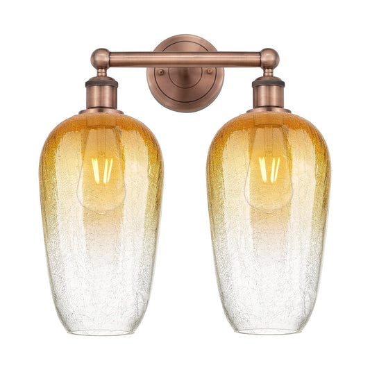 Innovations Brookhaven Flute 16in 2-Light Bath Vanity Light | Industrial Antique Copper and Amber Glass | Bathroom Vanity | 16 | Model 616-2W-AC-G484-7AM