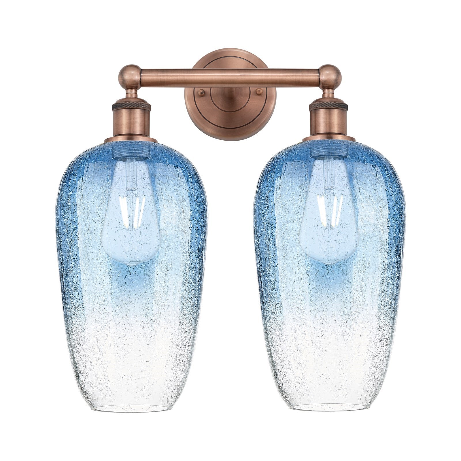Innovations Brookhaven Flute 16in 2-Light Bath Vanity Light | Industrial Antique Copper Steel and Sapphire Blue Glass | Model 616-2W-AC-G484-7SB