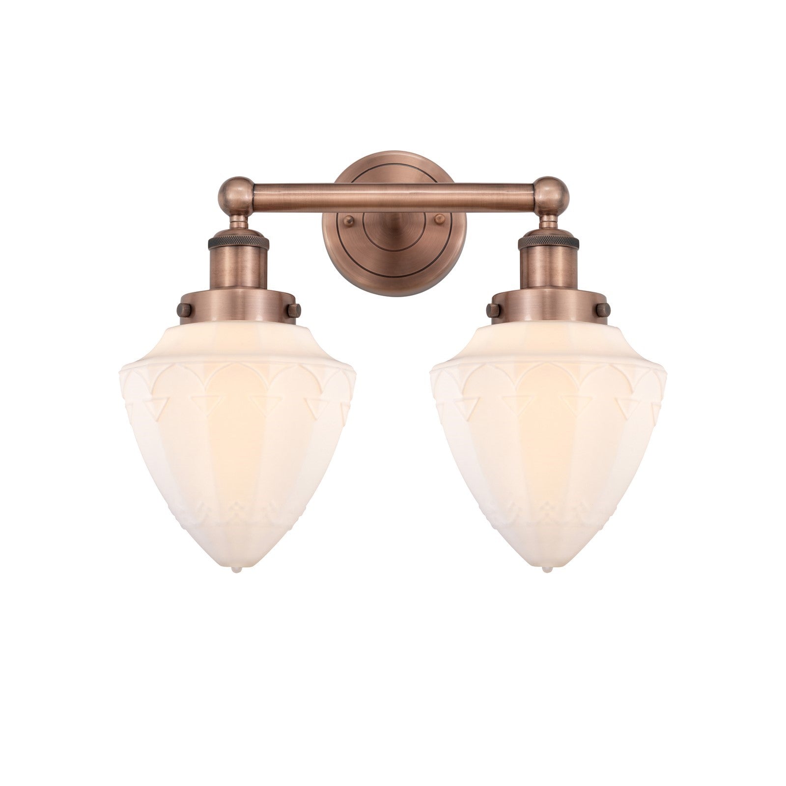 Innovations Bullet 16in 2-Light Bath Vanity Light | Industrial Art Nouveau Antique Copper Steel and Matte White Frosted Glass | Model 616-2W-AC-G661-7