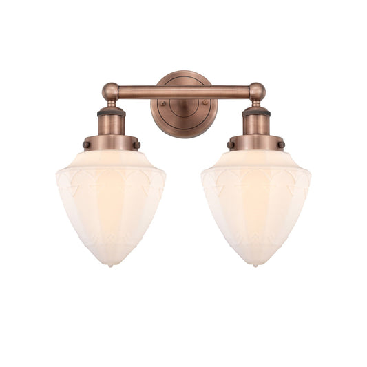 Innovations Bullet 16in 2-Light Bath Vanity Light | Industrial Art Nouveau Antique Copper Steel and Matte White Frosted Glass | Model 616-2W-AC-G661-7