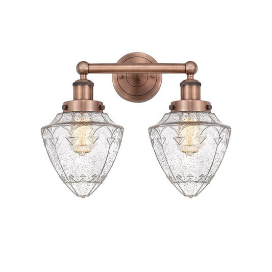 Innovations Bullet 16in 2-Light Bath Vanity Light | Industrial Antique Copper Steel and Seedy Glass | Bathroom Vanity | 16 x | Model 616-2W-AC-G664-7