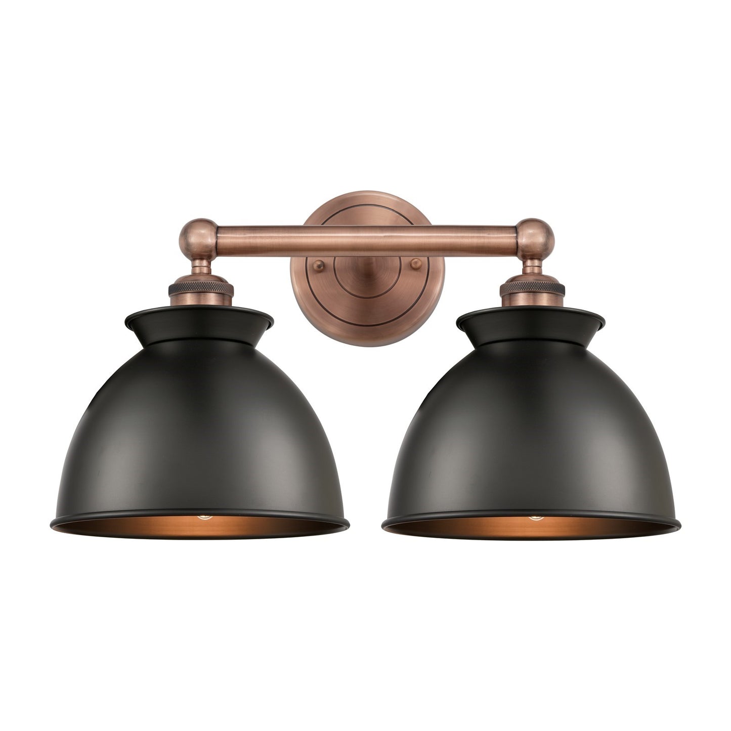 Innovations Adirondack 17.25in 2-Light Bath Vanity Light | Industrial Antique Copper and Matte Black Metal Shade | Bathroom | Model 616-2W-AC-M14-BK