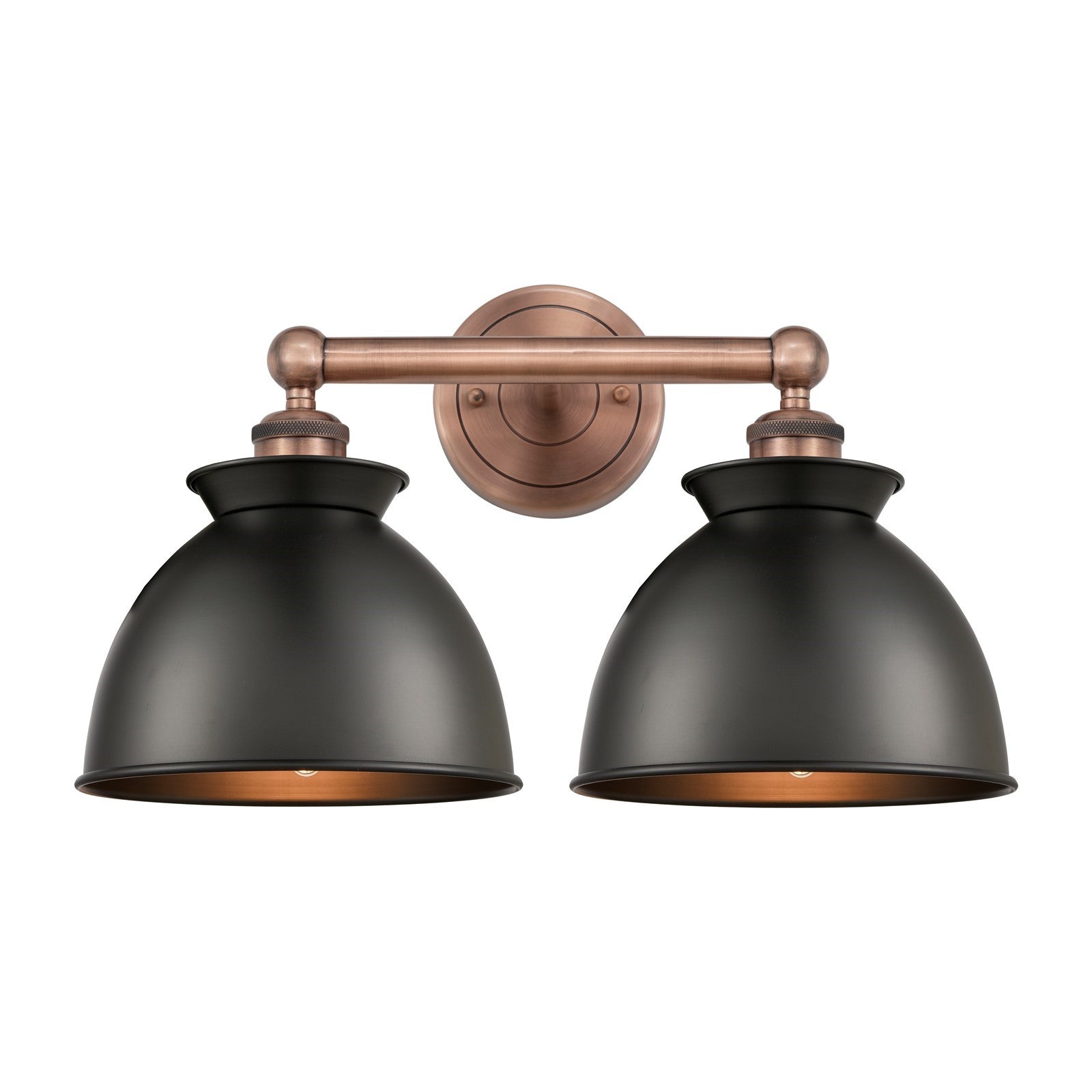 Innovations Adirondack 17.25in 2-Light Bath Vanity Light | Industrial Antique Copper and Matte Black Metal Shade | Bathroom | Model 616-2W-AC-M14-BK
