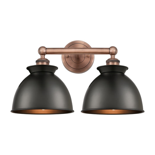 Innovations Adirondack 17.25in 2-Light Bath Vanity Light | Industrial Antique Copper and Matte Black Metal Shade | Bathroom | Model 616-2W-AC-M14-BK