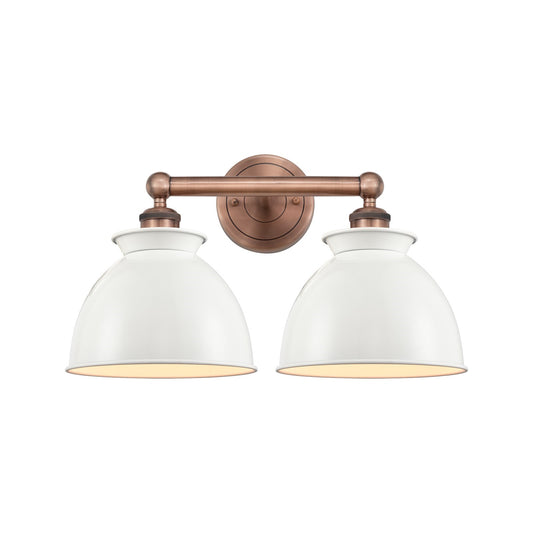Innovations Adirondack 17in 2-Light Bath Vanity | Industrial Farmhouse Antique Copper and Glossy White Metal Shade | Bathroom | Model 616-2W-AC-M14-W