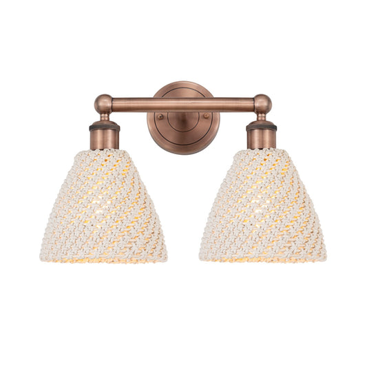 Innovations Bristol Natural 17in 2-Light Bath Vanity Light | Industrial Antique Copper Steel and Natural Fiber Dome Shade | Model 616-2W-AC-NBD-75-NAT