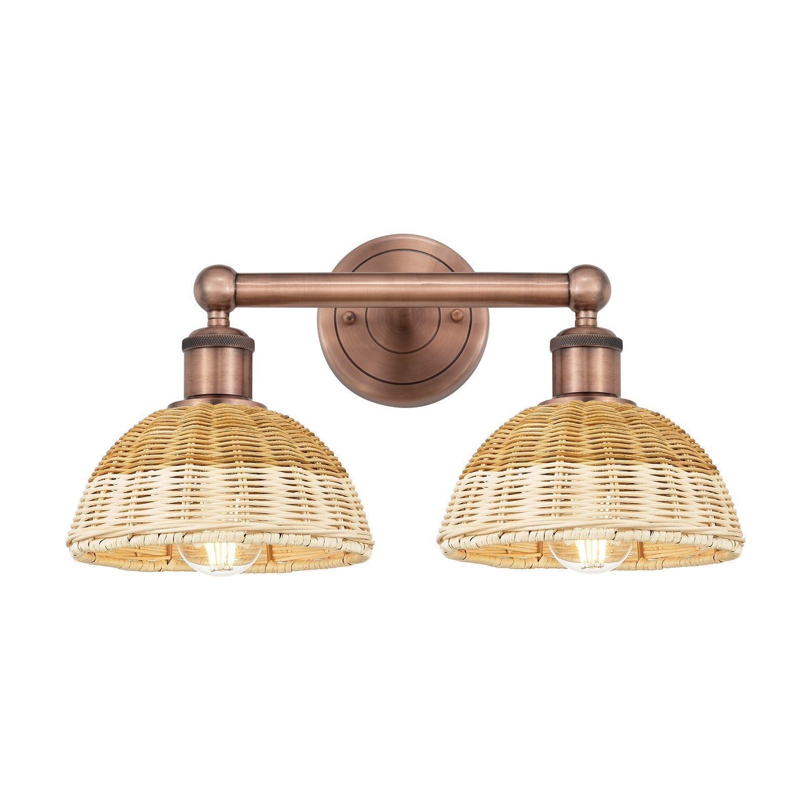 Innovations Bristol Natural II 17in 2-Light Bath Vanity Light | Industrial Antique Copper Steel and Natural Fiber Shade | Model 616-2W-AC-NBD2-75-NAT
