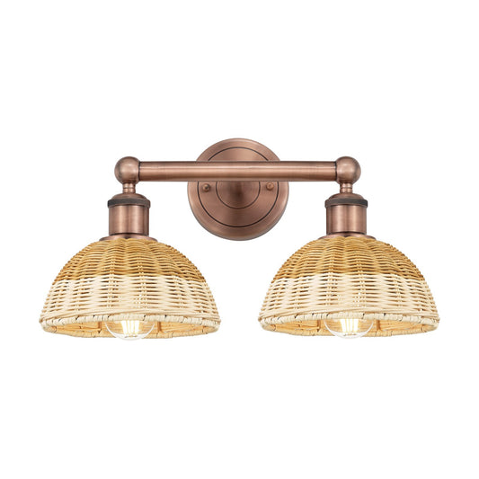 Innovations Bristol Natural II 17in 2-Light Bath Vanity Light | Industrial Antique Copper Steel and Natural Fiber Shade | Model 616-2W-AC-NBD2-75-NAT
