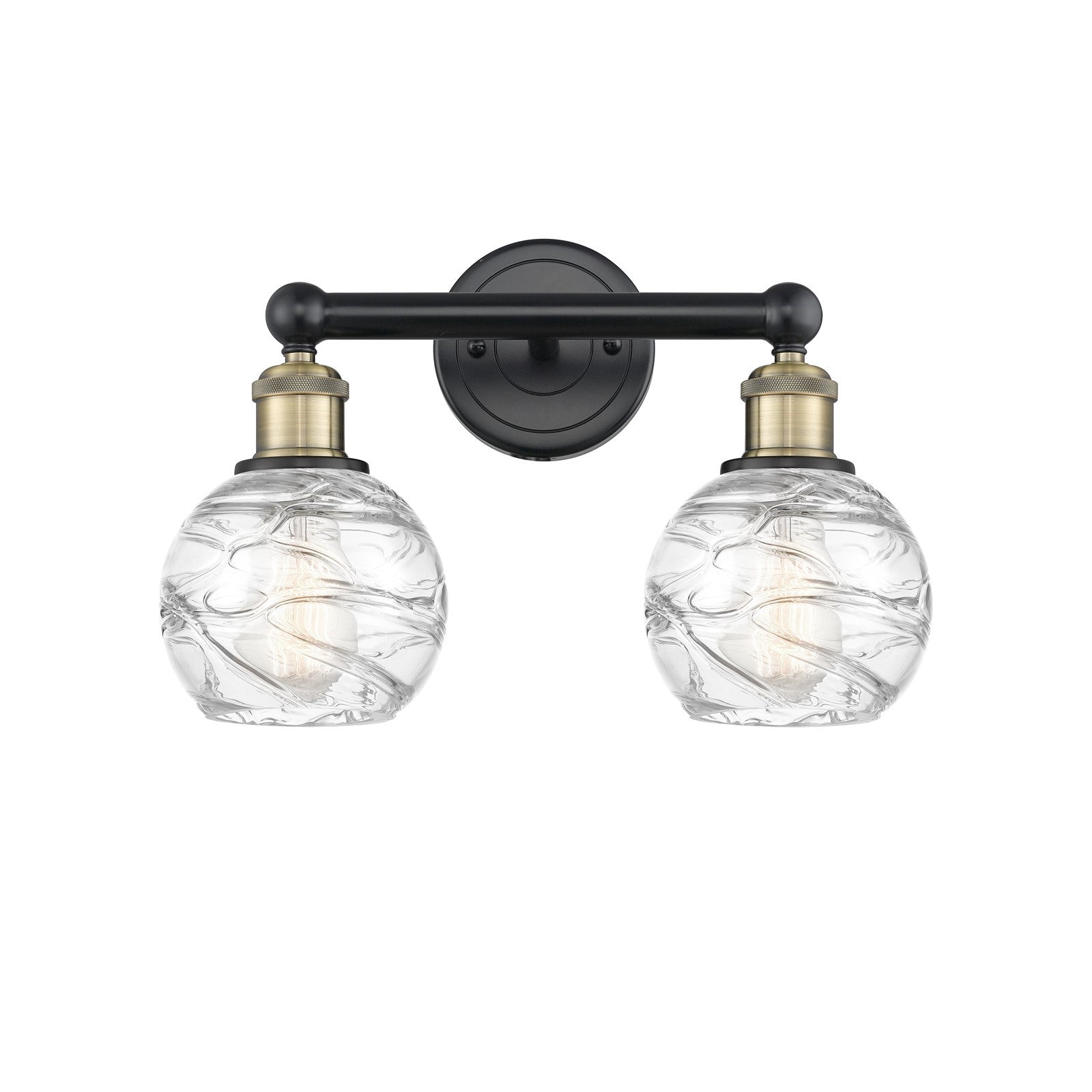 Innovations Athens Deco Swirl 15in 2-Light Bath Vanity Light | Industrial Black Antique Brass and Clear Glass | Bathroom | Model 616-2W-BAB-G1213-6CL
